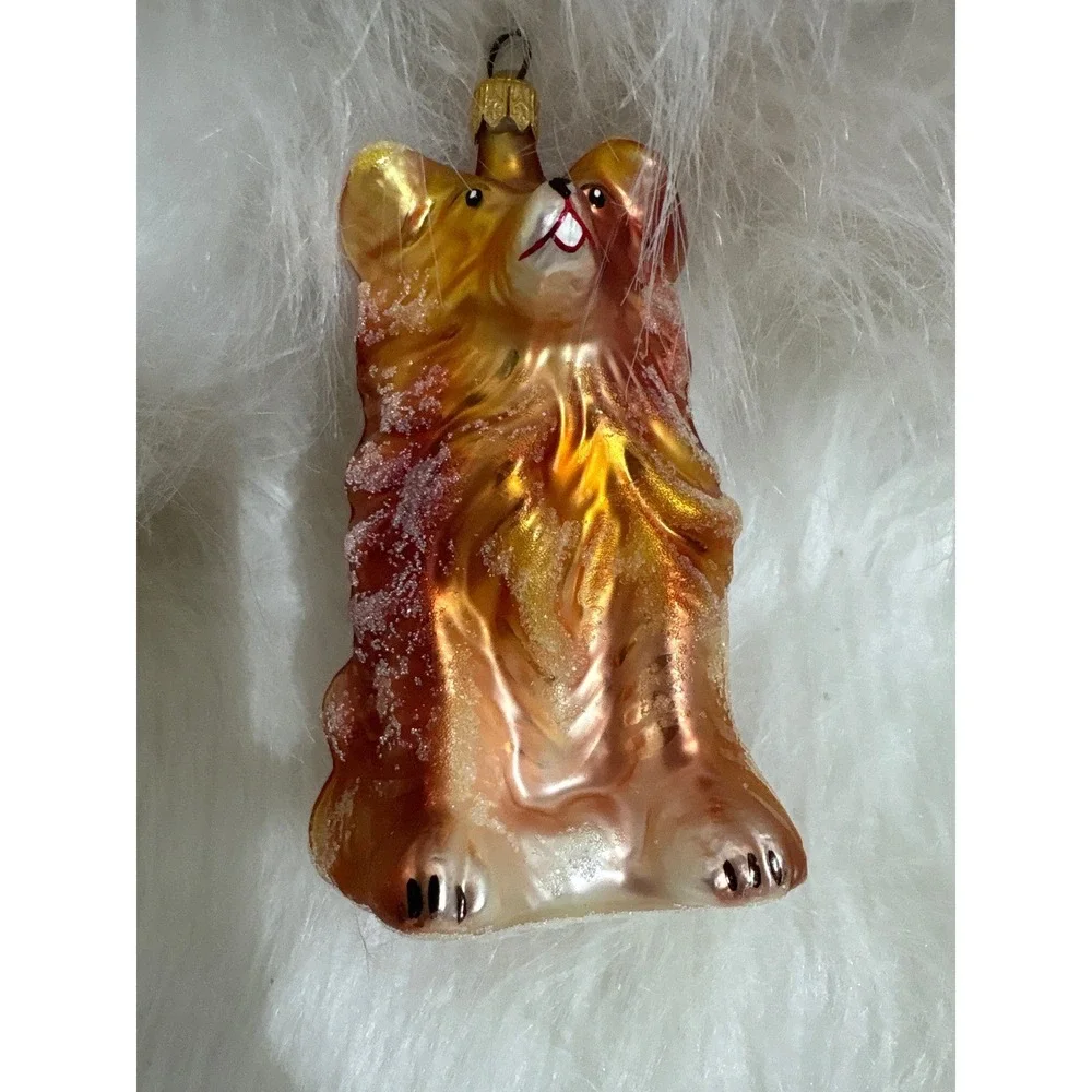 Christopher Radko Ornament Pomeranian Dog Blown Glass Brown Embellished Exc